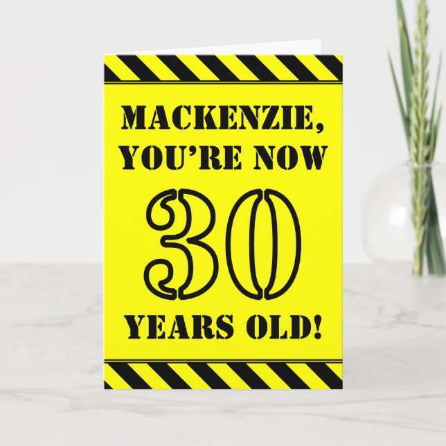 30th Birthday: Fun Stencil Style Text, Custom Name Card (Front)