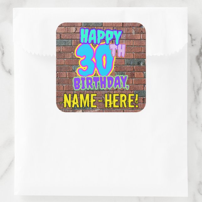 30th Birthday – Fun, Urban Graffiti Inspired Look Square Sticker (Bag)