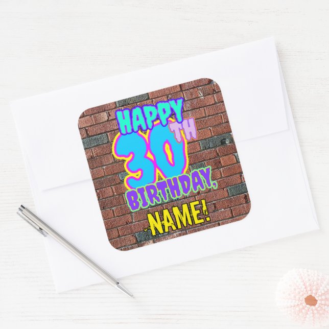 30th Birthday – Fun, Urban Graffiti Inspired Look Square Sticker (Envelope)
