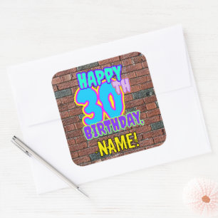 30th Birthday – Fun, Urban Graffiti Inspired Look Square Sticker