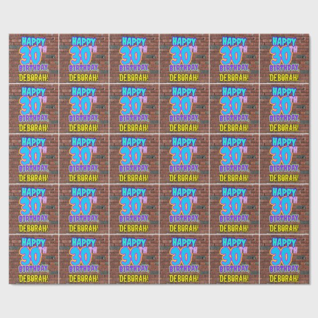 30th Birthday: Fun, Urban Graffiti Inspired Look Wrapping Paper (Seam)