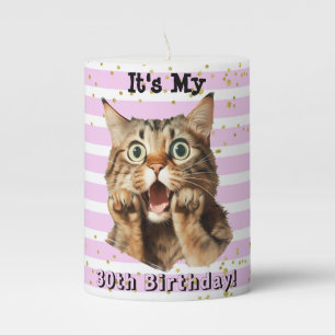 30th Birthday Funny Cat Pillar Candle