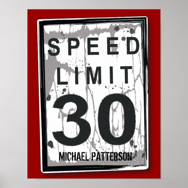 30th Birthday Funny Grungy Speed Limit Sign Poster (Front)