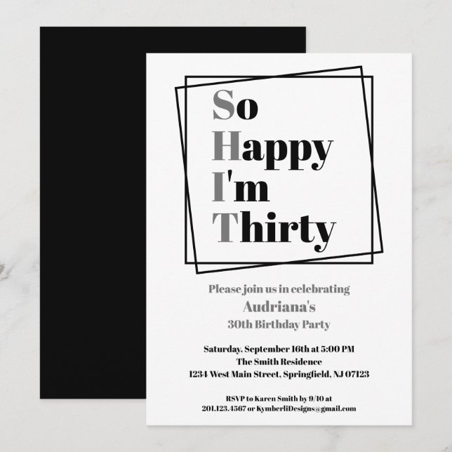 30th Birthday Funny So Happy I'm Thirty Invitation (Front/Back)
