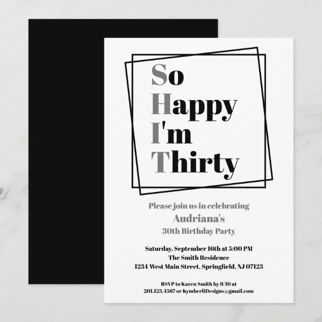 30th Birthday Funny So Happy I'm Thirty Invitation | Zazzle