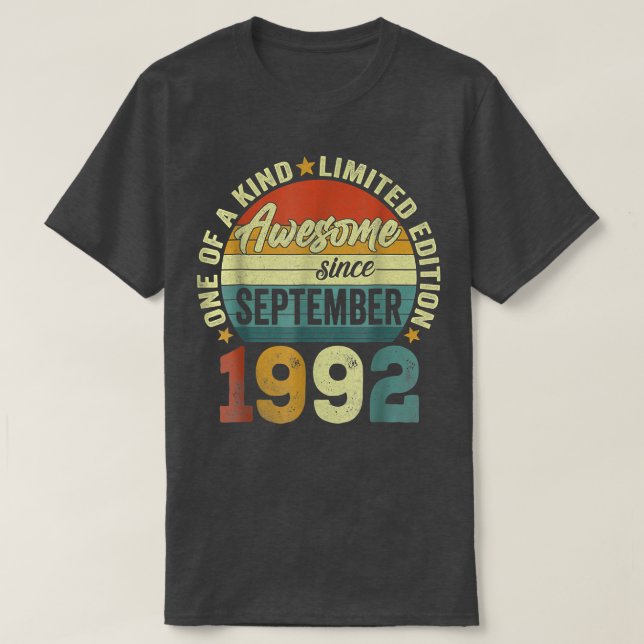 30th Birthday Gift 30 Year Old Awesome Since Septe T-Shirt (Design Front)