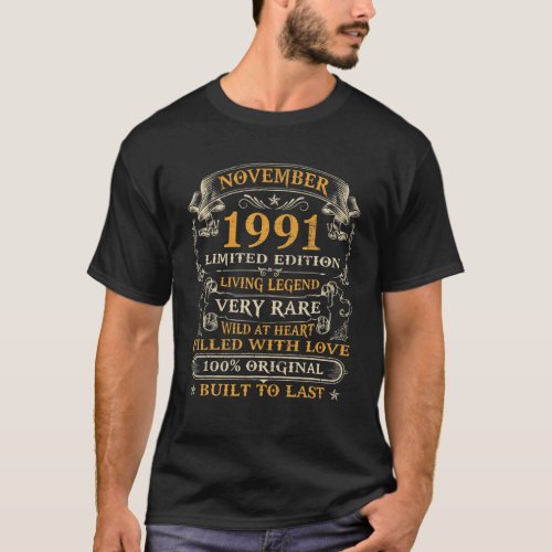 30Th Birthday Gift 30 Years Old Retro Vintage Nove T_Shirt