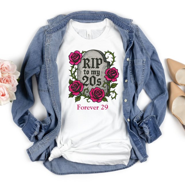30th Birthday Gift Her Pink Roses RIP Tombstone T-Shirt (30th Birthday, RIP to my 20's Dark Humor, Goth Pink Black Roses. Personalized T-shirt for her)