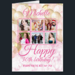 30th Birthday Glamorous Balloon Photo Template Card<br><div class="desc">A fabulous photo template 30th birthday oversized card. This glamorous design has space for 6 photographs,  and consists of pink and gold balloons on a bubble pink background. Customize with a personalized name and message.</div>