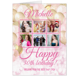 30th Birthday Glamorous Balloon Photo Template Card