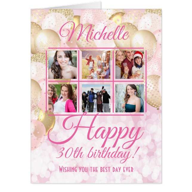 30th Birthday Glamorous Balloon Photo Template Card (Front)