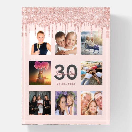 30th birthday glitter drips photo rose gold pink paperweight