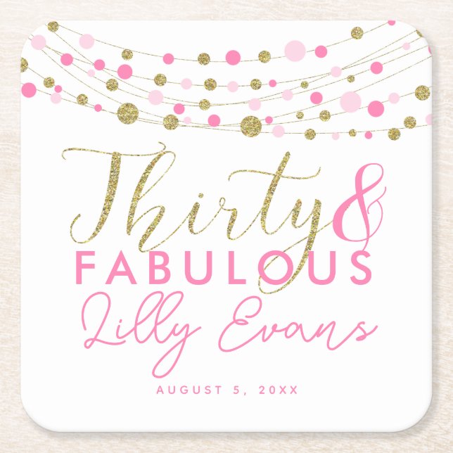 30th birthday gold and pink coasters customised (Front)