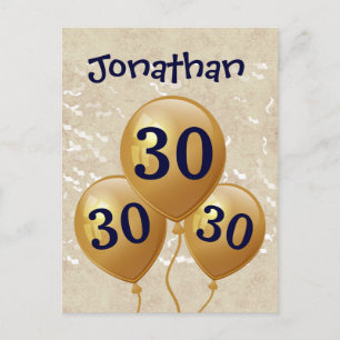 30th Birthday Gold Balloon A01 Announcement Postcard