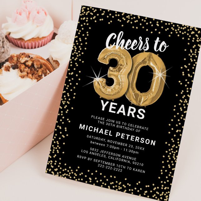 30th Birthday Gold Balloons Invitation (Creator Uploaded)