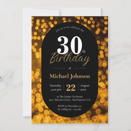 30th Birthday Gold Black Elegant Simple Custom Invitation