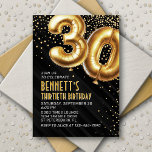 30th Birthday Gold Black Invitation<br><div class="desc">A birthday design that cuts straight to the celebration-no messing around. Featuring bold numbers styled to look like foil balloons with sparkling confetti all around, this design brings instant party vibes. The gold and black color scheme and art deco text elevate the design, adding a sophisticated touch. Perfect for that...</div>