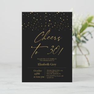30th Birthday Gold Black Modern  Invitation