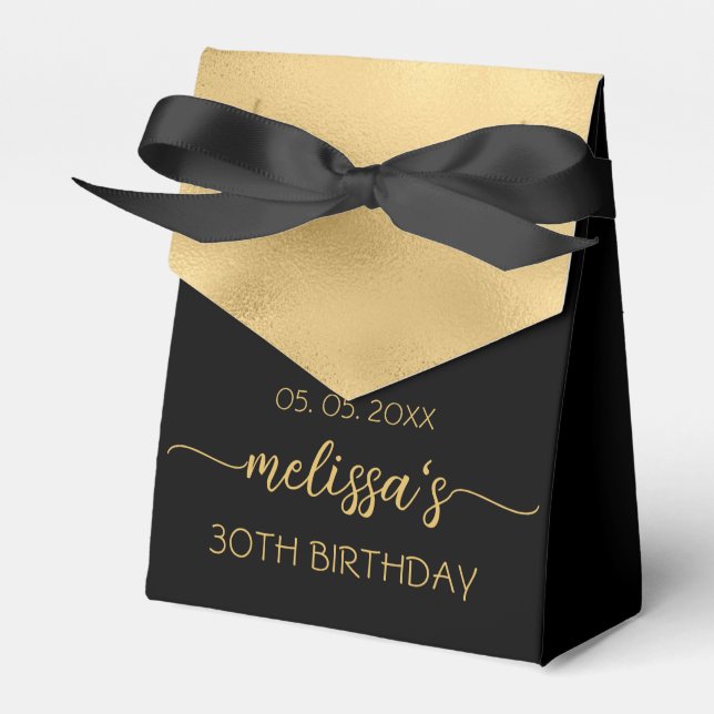 30th Birthday Gold Foil Monogram Name Script  Favor Boxes (Front Side)