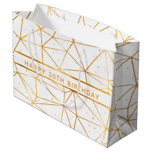 30th birthday gold geometrical pattern white large gift bag