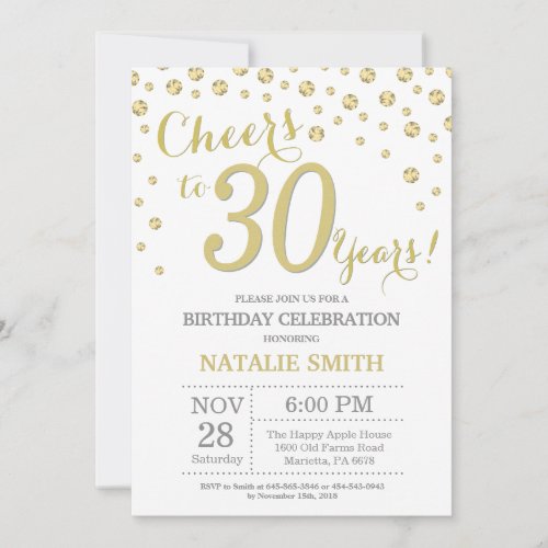 30th Birthday Gold Glitter Diamond Invitation