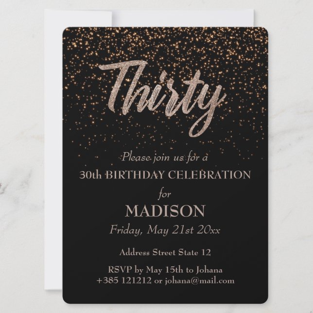 30th Birthday Gold Glitter Invitation (Front)