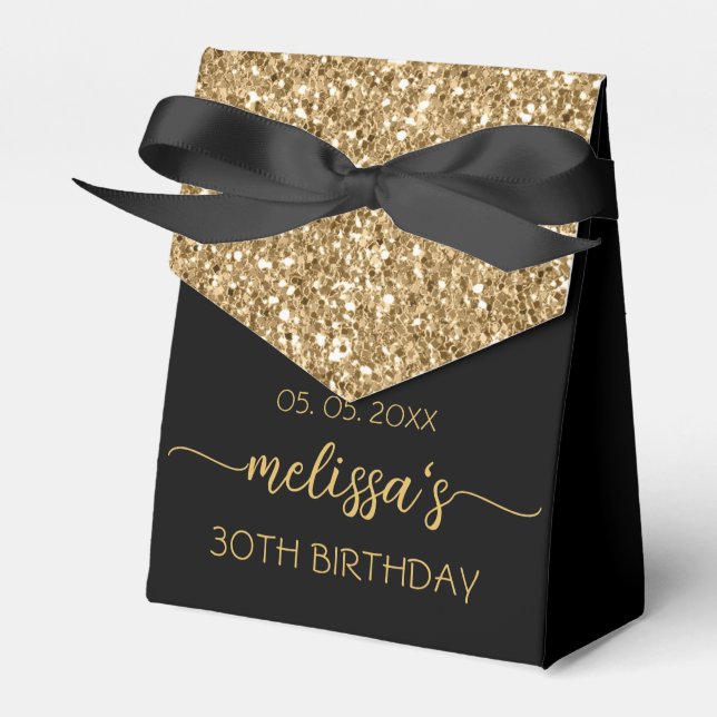 30th Birthday Gold Glitter Monogram Name Script Fa Favor Boxes (Front Side)