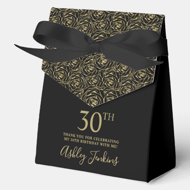 30th Birthday Gold Glitter Roses Thank You  Favor Boxes (Front)
