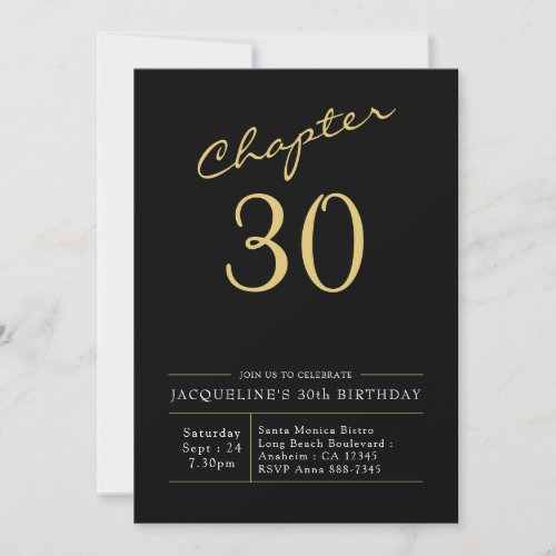 30th Birthday Gold Modern Script Black