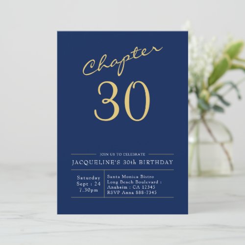 30th Birthday Gold Modern Script Blue