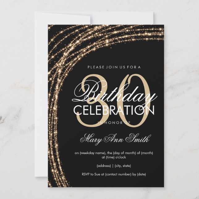 30th Birthday Gold Sparkling String Lights Invitation (Front)