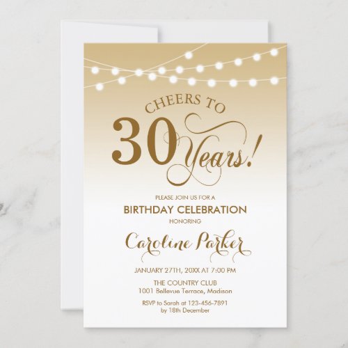 30th Birthday _ Gold White Invitation