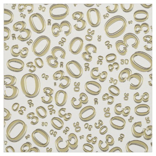 30th Birthday Gold/White Random Number Pattern Fabric