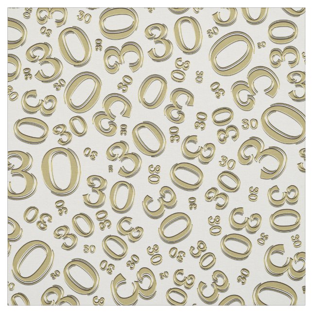 30th Birthday Gold/White Random Number Pattern Fabric (Swatch)