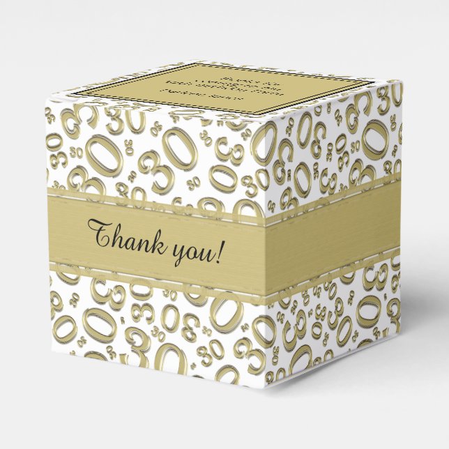 30th Birthday Gold/White Random Number Pattern Favor Boxes (Front Side)