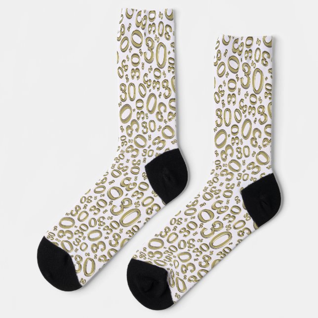 30th Birthday Gold/White Random Number Pattern Socks (Left)