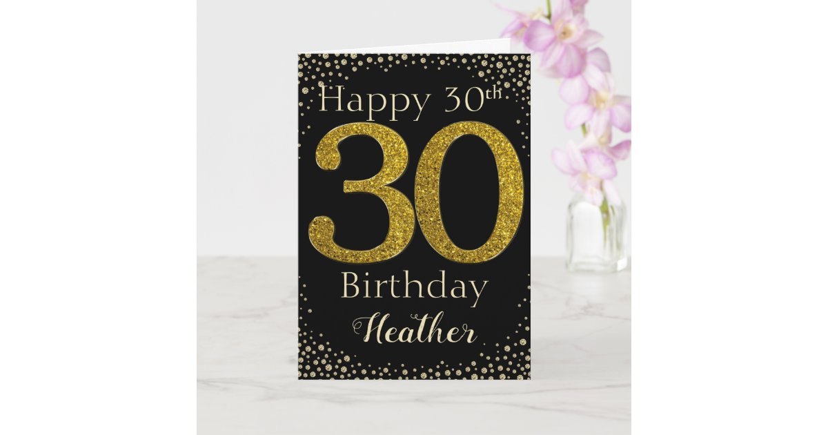 30th Birthday Golden Glitter Card | Zazzle