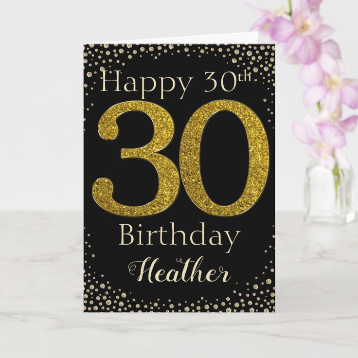 30th Birthday Golden Glitter Card | Zazzle