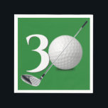 30th Birthday Golf Ball And Club  Napkins<br><div class="desc">A white golf ball and golf club on green for 30th birthday.
Background color can be changed.</div>