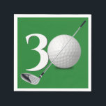 30th Birthday Golf Ball And Club  Napkins<br><div class="desc">A white golf ball and golf club on green for 30th birthday.
Background color can be changed.</div>