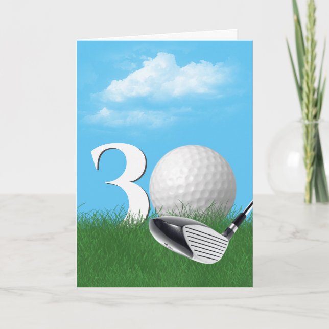 30th Birthday Golf Ball In Grass Card (Front)