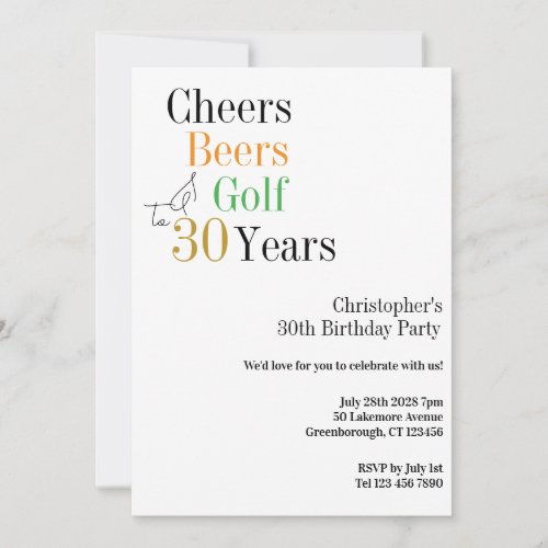 30th Birthday Golf Cheers Beers Minimal Party Invitation