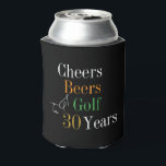 30th Birthday Golf Cheers Beers Party Black Gold Can Cooler<br><div class="desc">3This is a cool and modern, 30th birthday, golf party design. It is a simple, minimal design, in classic black and gold typography with pops of orange and green. Perfect for a cool and fun, golf and beer themed, 30th birthday party. This design is fully customizable, simply use the personalize...</div>
