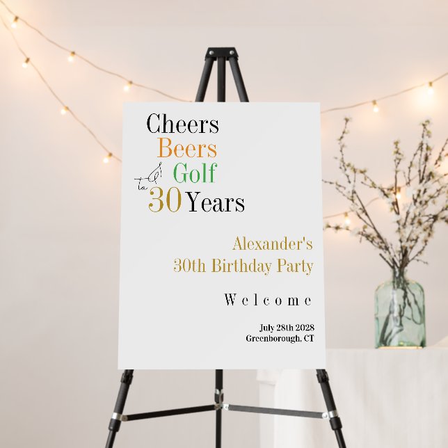 30th Birthday Golf Cheers Beers Party Welcome Sign (In Situ (Stand))