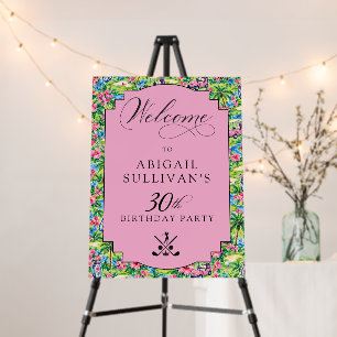 30th Birthday Golf Theme Preppy Print Welcome Sign