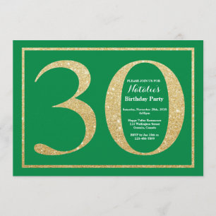 30th Birthday Green and Gold Glitter Invitation