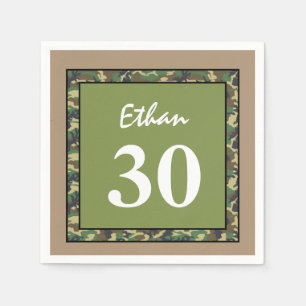 30th Birthday Green and Tan Camo A01D Napkins