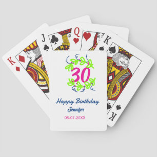 30th birthday green blue wreath name date rustic b poker cards