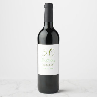 30TH BIRTHDAY GREEN NAME DATE BOLD RETRO PASTEL SI WINE LABEL