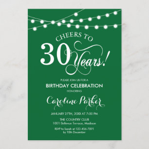 30th Birthday - Green White Invitation